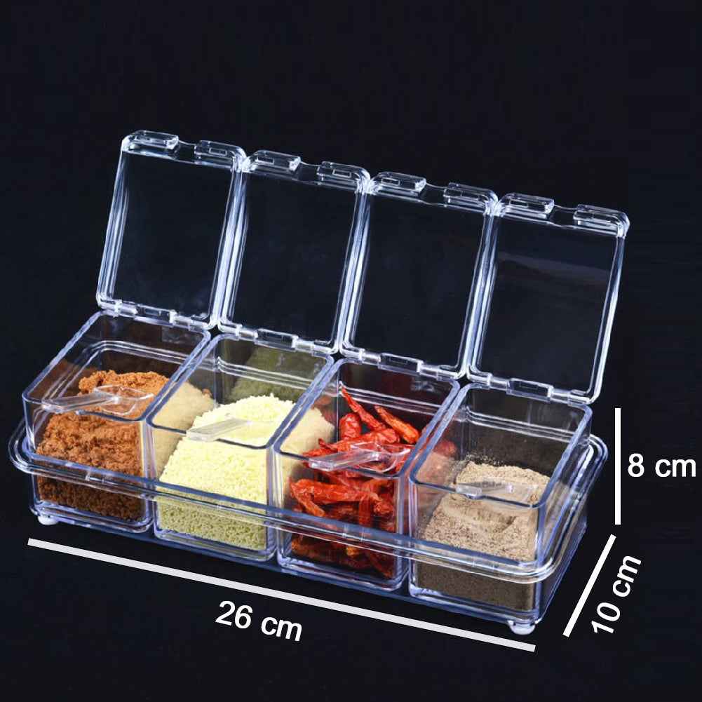 Acrylic Spice Rack – 4-Compartment Clear Seasoning Box | Lunchie Bunchie