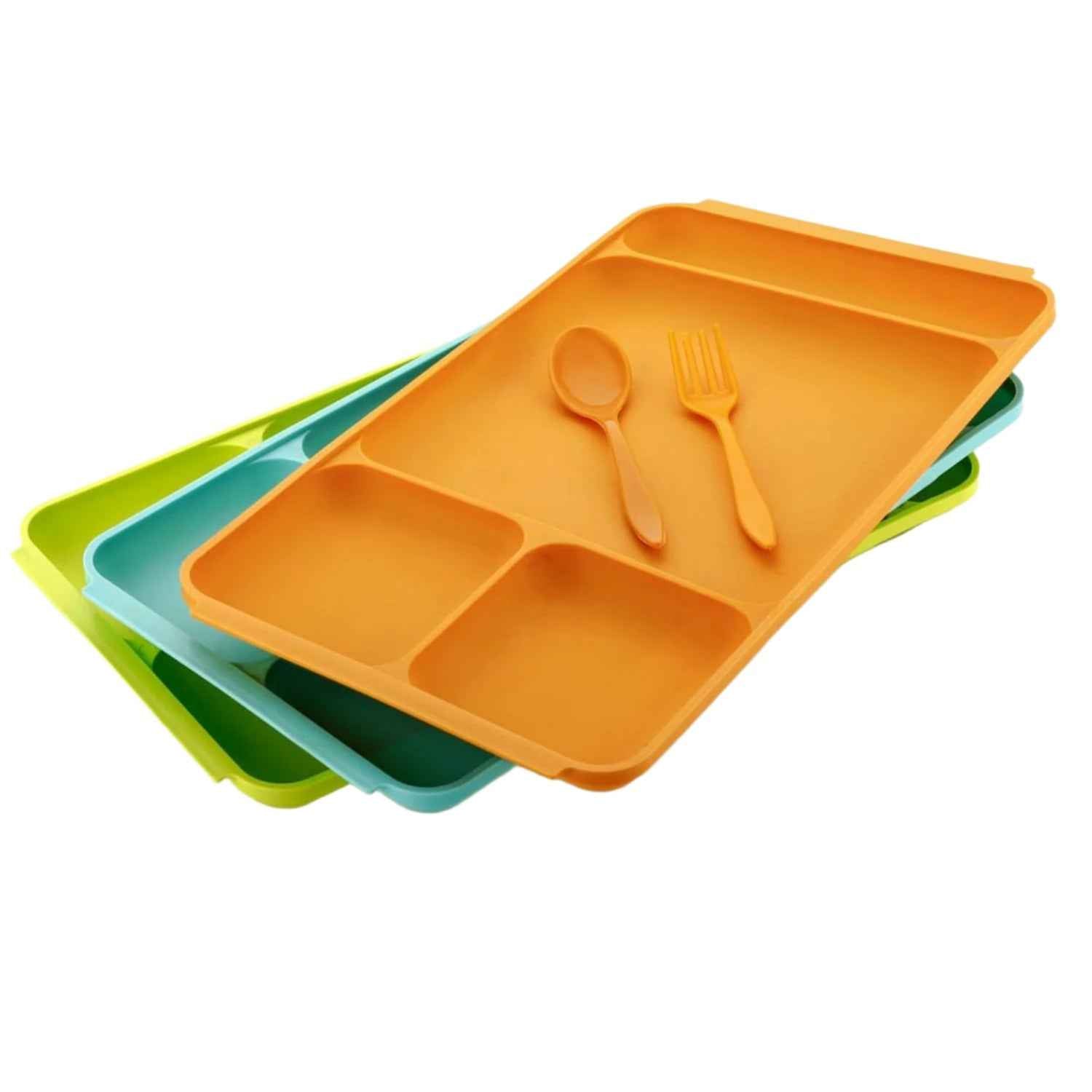 4-Compartment Plate – Plastic Dinner Set with Spoon & Fork |