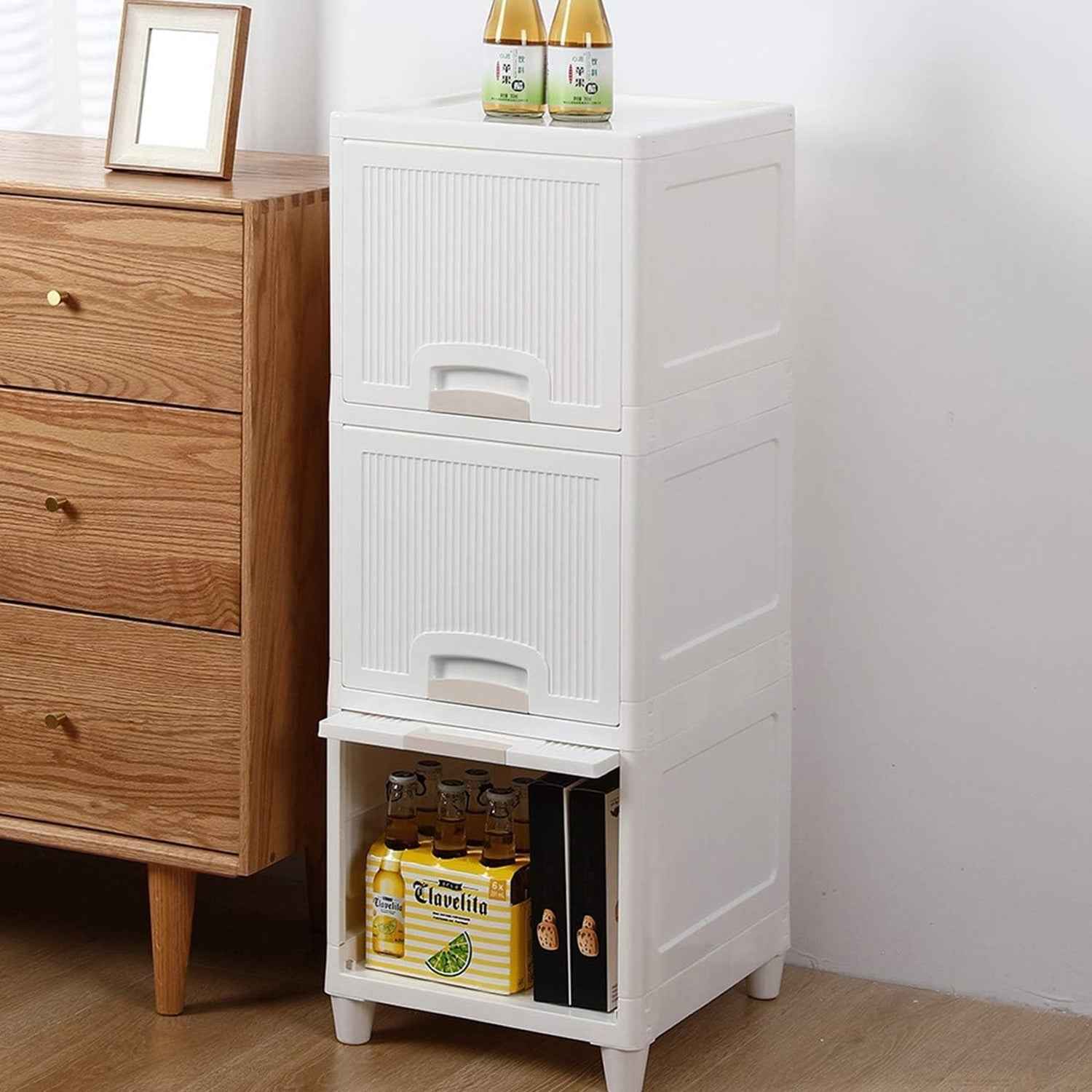 Plastic Storage Cabinet – 3-Layer Foldable Organizer | Organivo