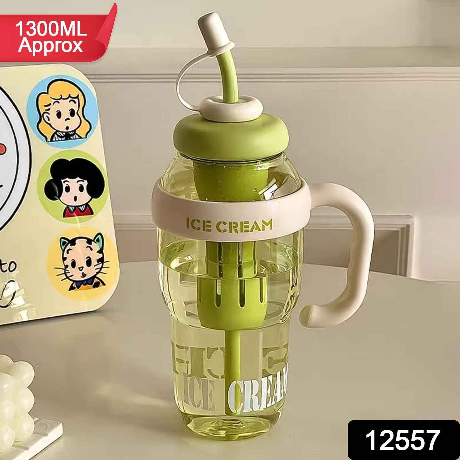 Large capacity 1300ML ice cream print water bottle with fruit infuser core