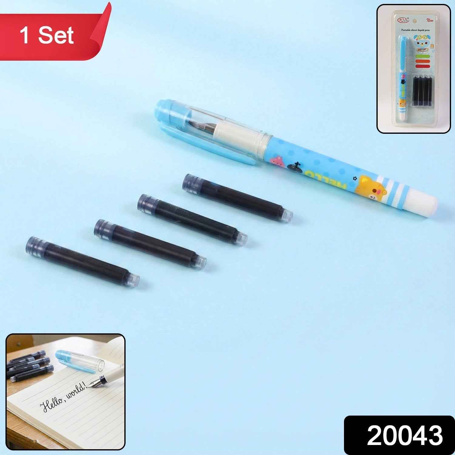 Liquid Ink Pen Set – Cute Cartoon Design with Refillable Cartridges