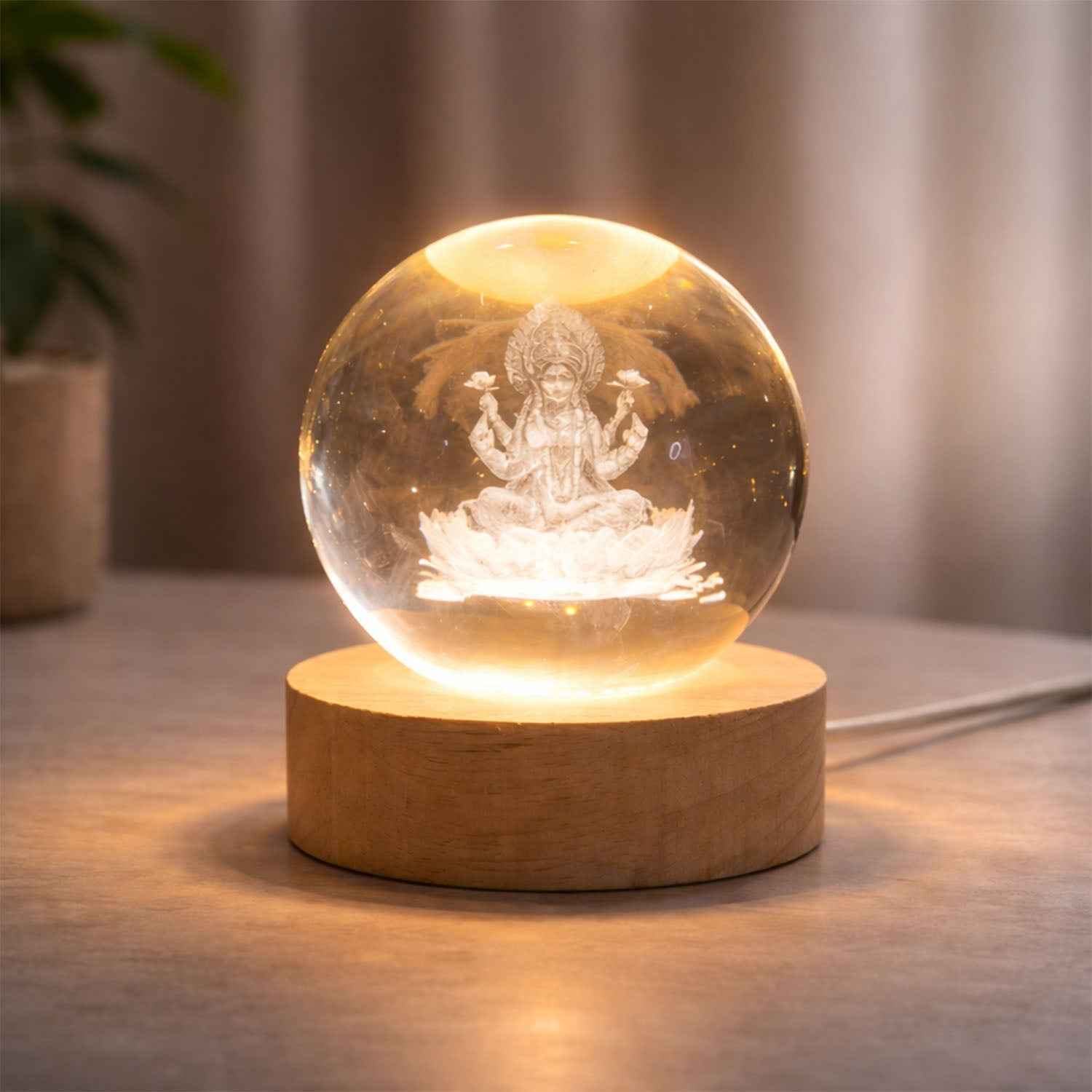 3D Crystal Lakshmi Ball LED Night Lamp – Warm Spiritual Decor