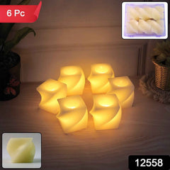 Square LED Flameless Candles – Set of 6 for Home Decor & Pooja
