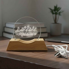 3D Crystal LED Table Lamp – Running Horses on Wooden Base