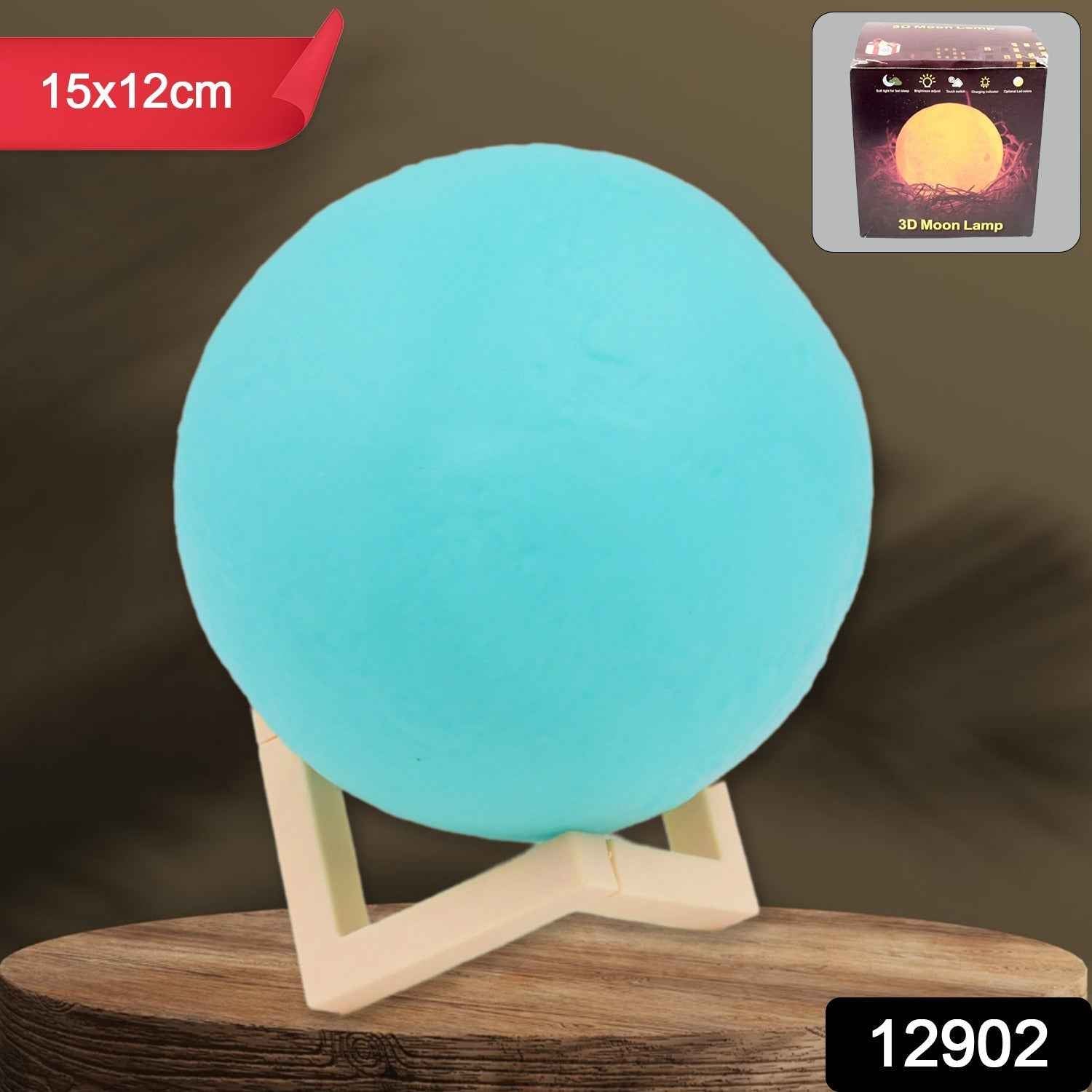 Moon Night Lamp – Blue 3D LED with Plastic Stand | Indo Glow