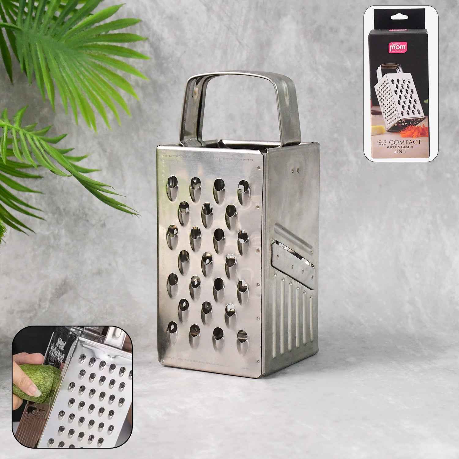 Stainless Steel 4-in-1 Compact Grater & Slicer – Durable Kitchen Tool