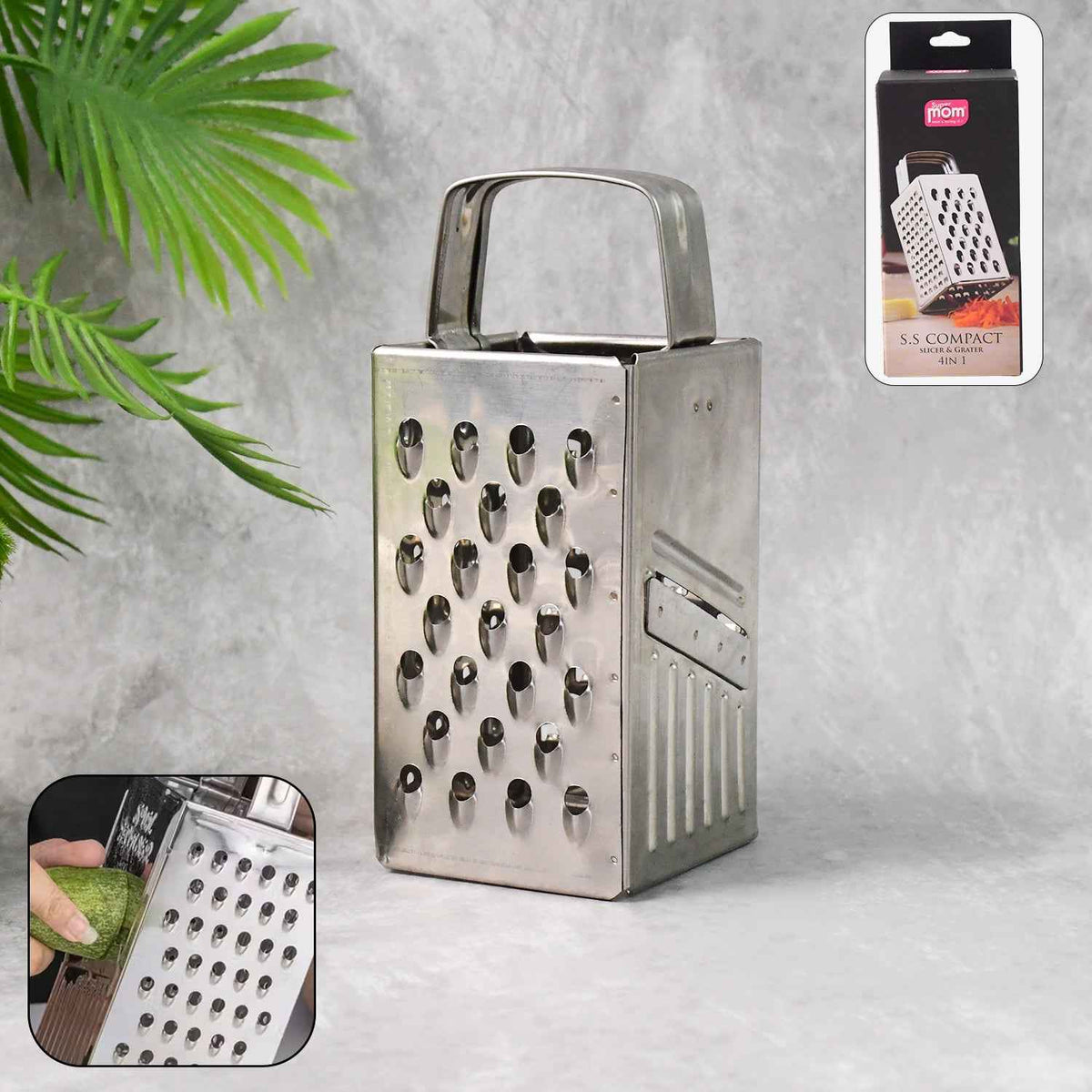 Stainless Steel 4-in-1 Compact Grater & Slicer – Durable Kitchen Tool