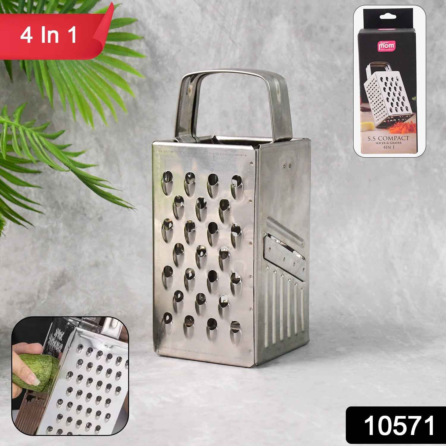 Stainless Steel 4-in-1 Compact Grater & Slicer – Durable Kitchen Tool