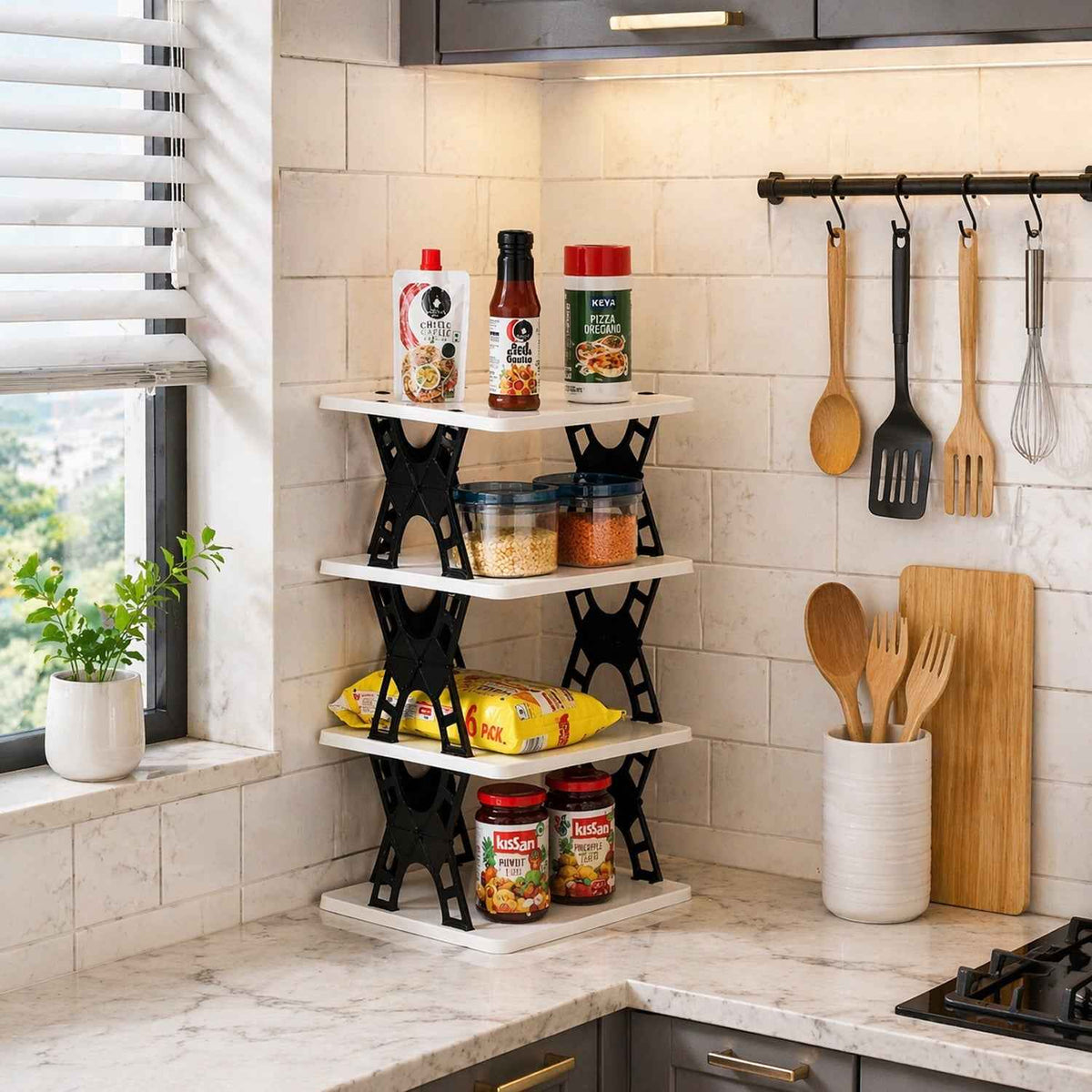 Multipurpose Foldable 4 Layer Storage Rack Ð Space Saving Organizer