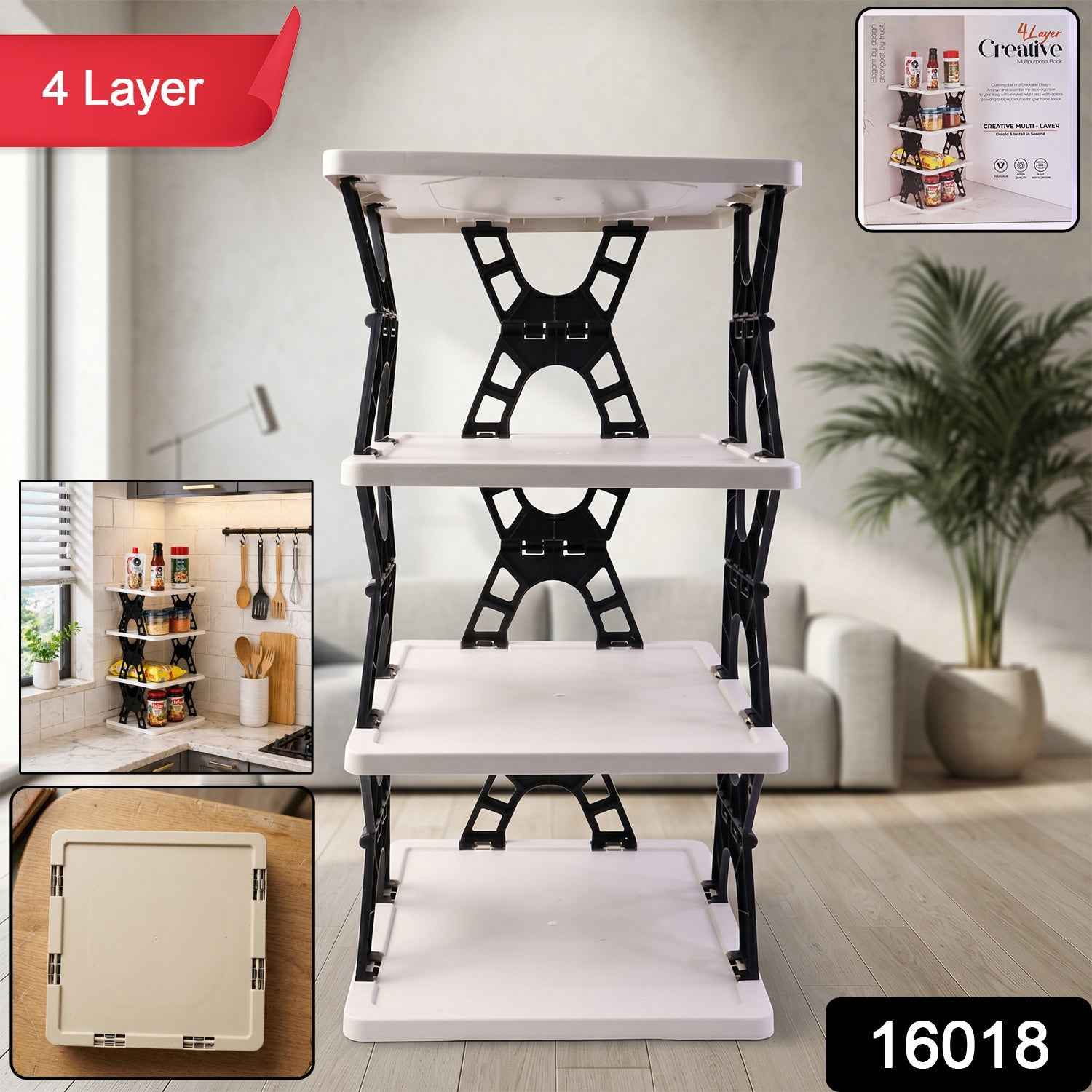 Multipurpose Foldable 4 Layer Storage Rack Ð Space Saving Organizer