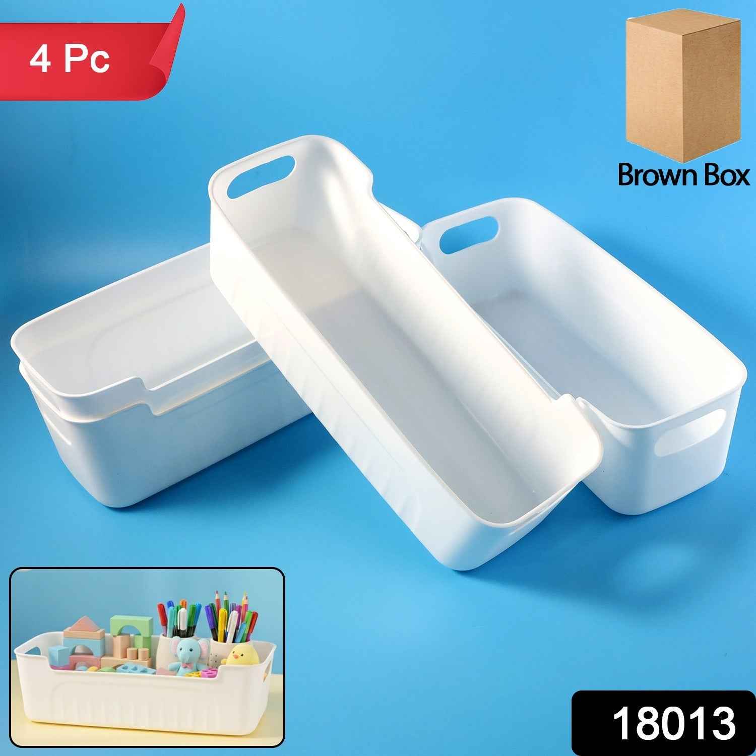 White Plastic Storage Basket Set – 4 Durable Stackable Organizers