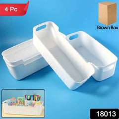 White Plastic Storage Basket Set – 4 Durable Stackable Organizers