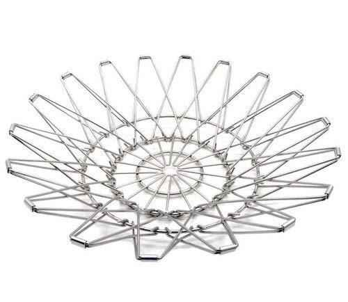 Durable stainless steel wire bowl in a unique shape, suitable for kitchen and dining use.