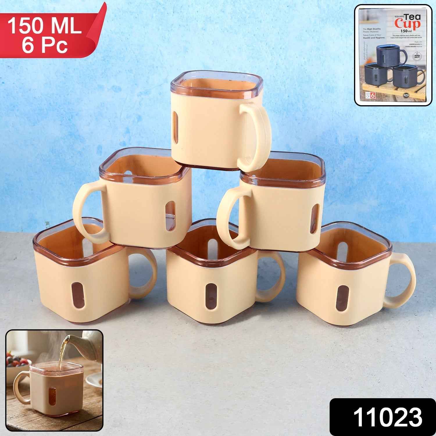 Square Tea Cup Set – Premium 6-Piece Lightweight 150ml