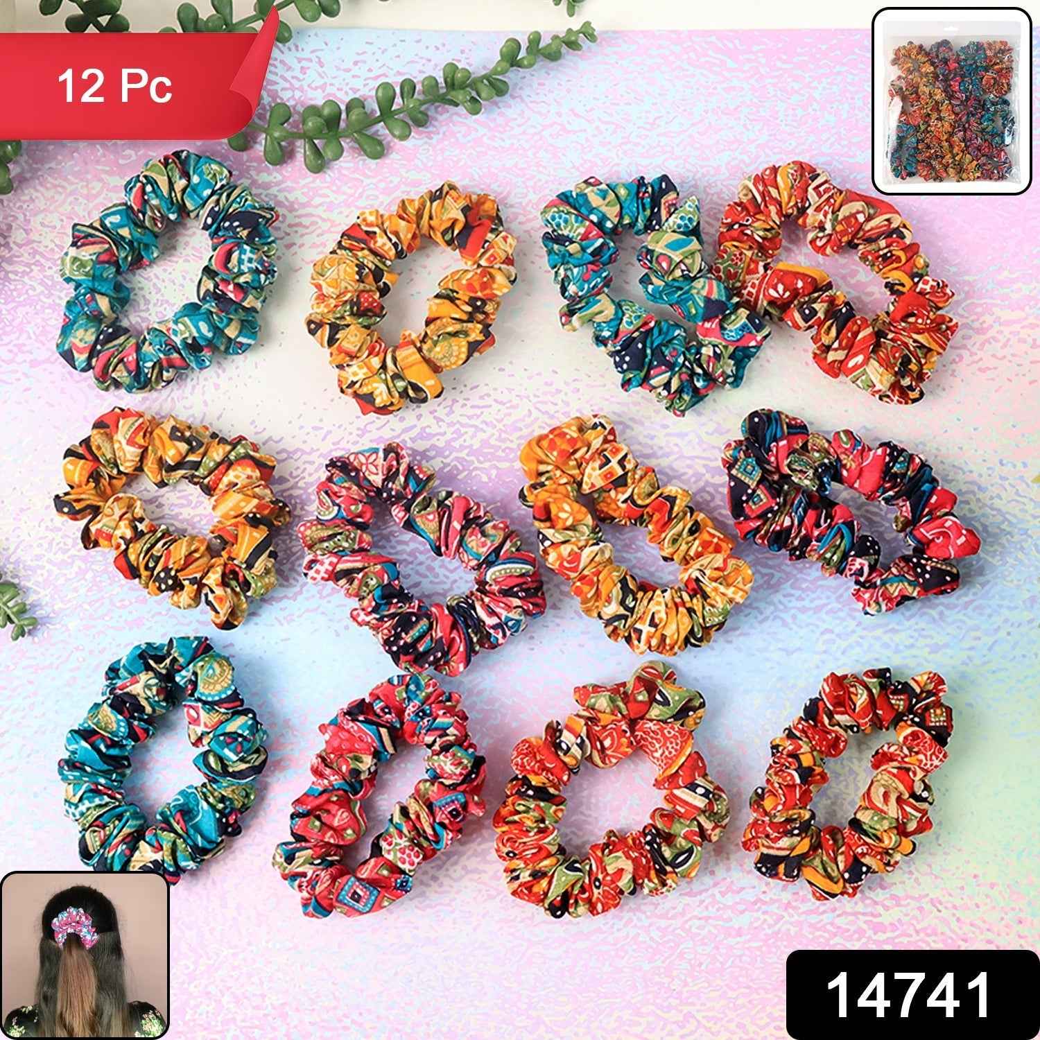 Printed Fabric Hair Scrunchies – Set of 12 Stylish Prints