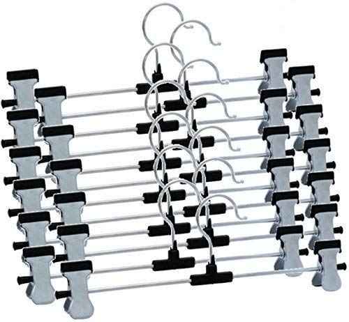 Close-up of adjustable anti-rust clips on a stainless steel hanger.