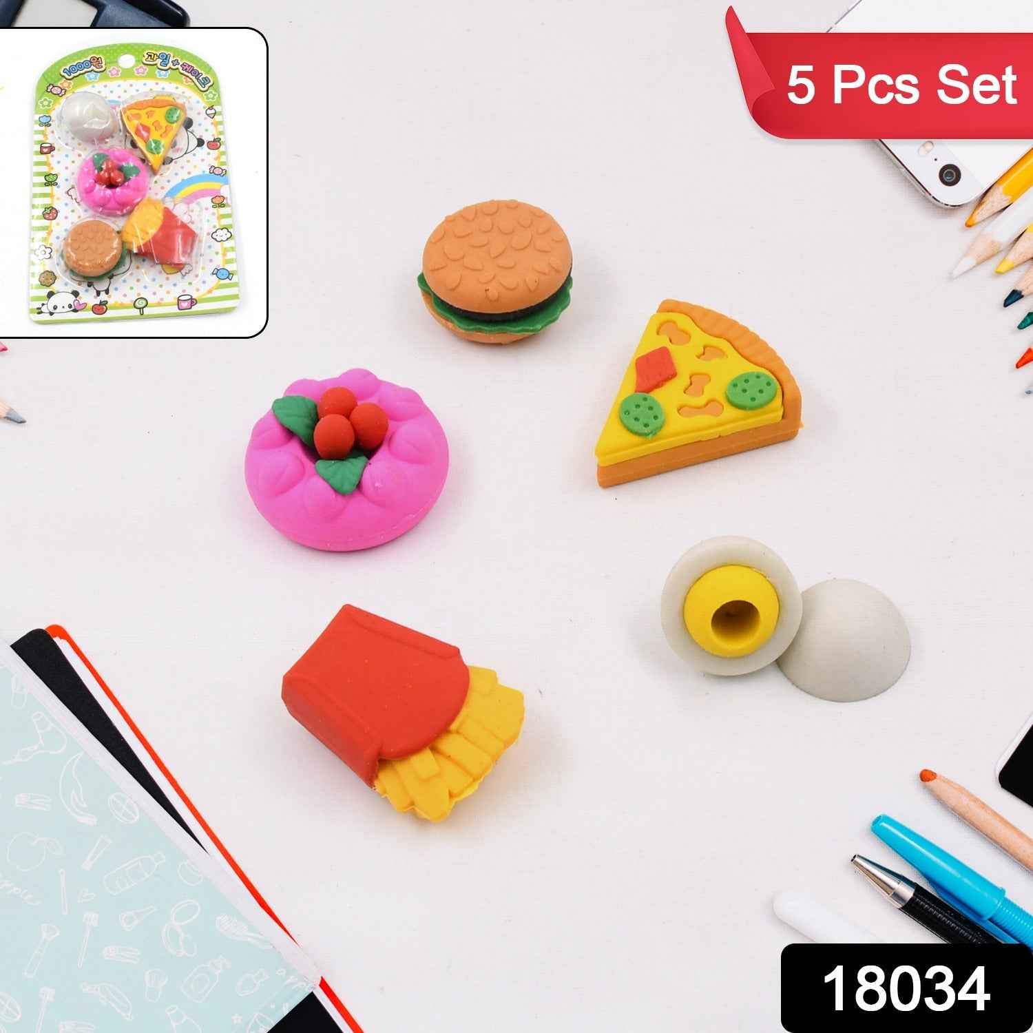 Food-Shaped Eraser Set – Cute Mini Erasers for Kids (5 Pc) | Writezo