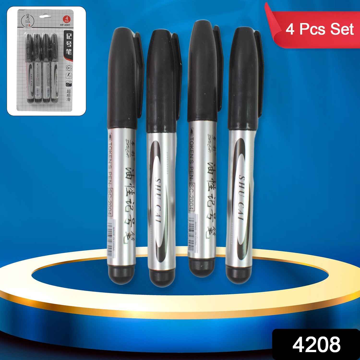 Black Marker Set – 4 Pcs for School & Office | ScribbleJoy