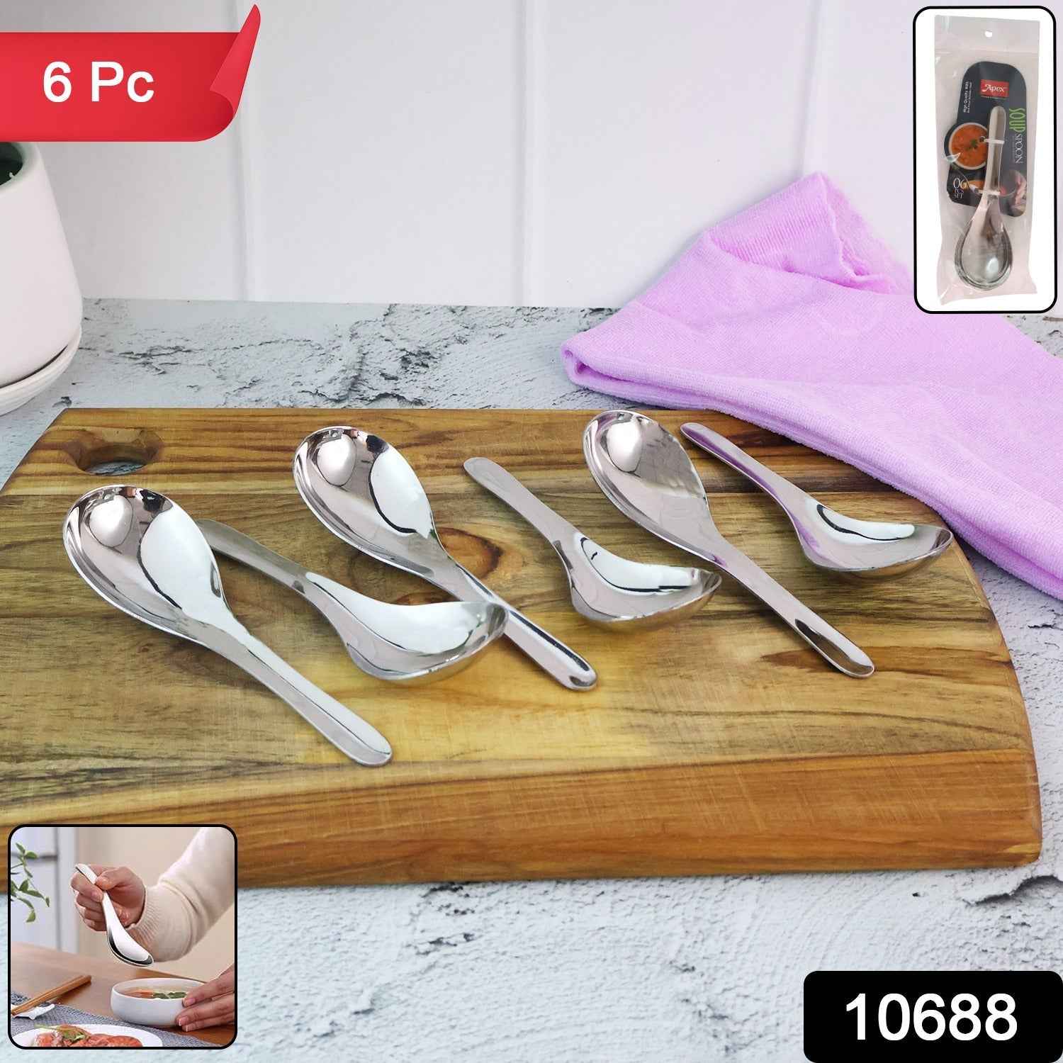 Stainless Steel Soup Spoon Set – Heavy Duty 6-Piece Dining Spoons