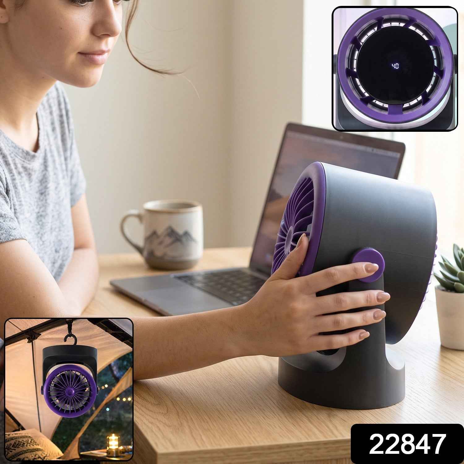 Desktop Air Circulator Table Fan with Hanging Hook, Portable Desk Fan (1 Pc)