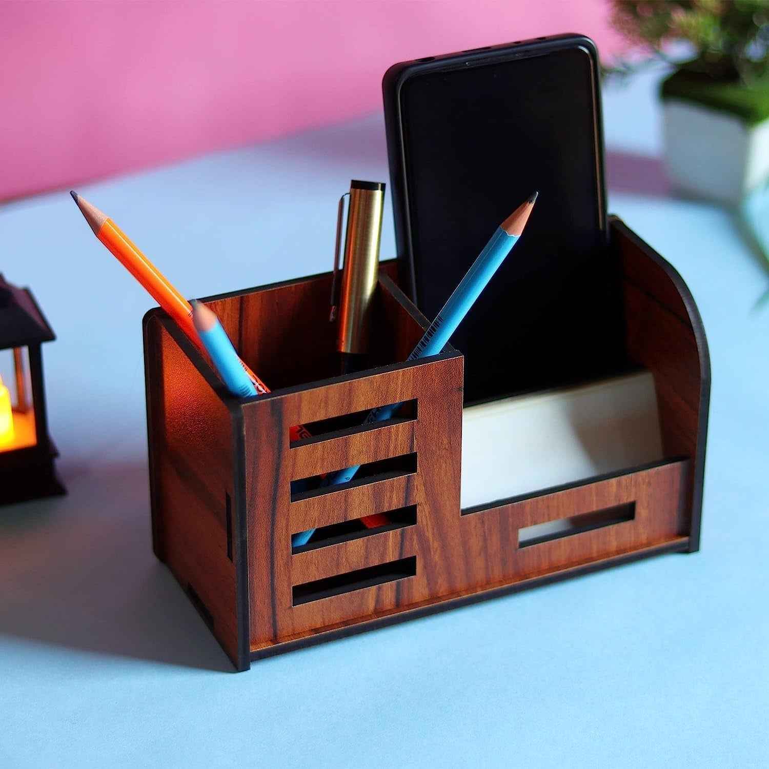 Wooden Desk Organizer – Multi-Compartment Office Storage Stand