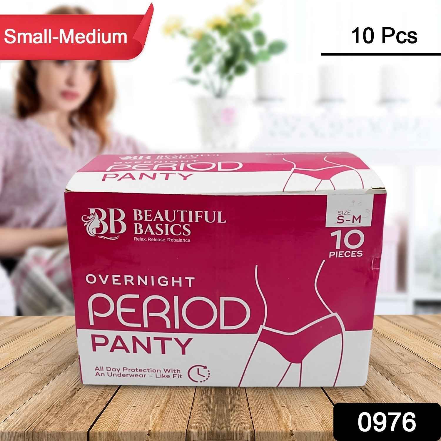 Soft overnight period panty included in the women's travel kit.