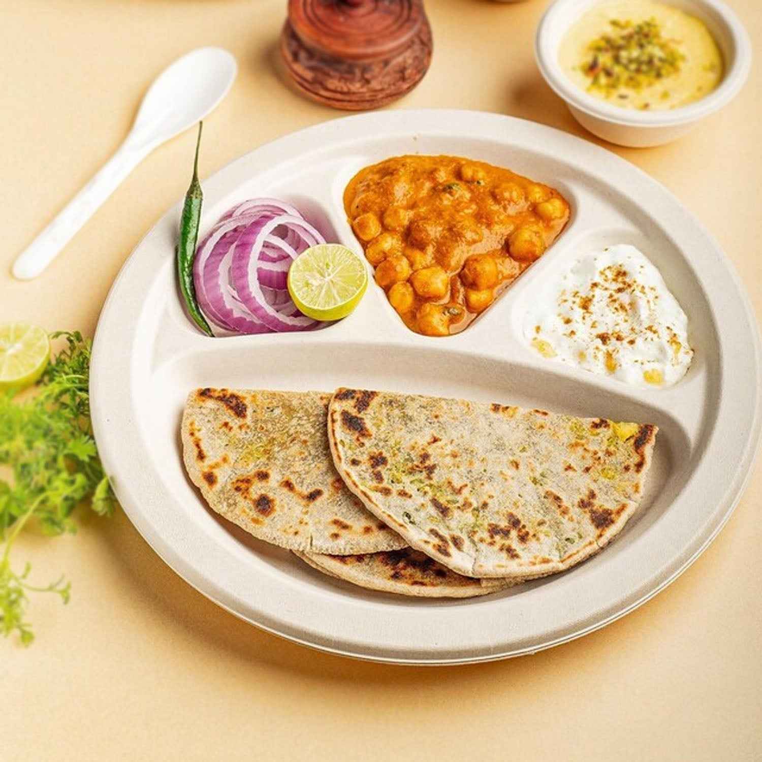 4 Compartment Disposable Food Serving Plate – Set of 10