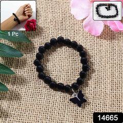 Beaded Bracelet with Butterfly Charm – Elegant Stretch Wristwear