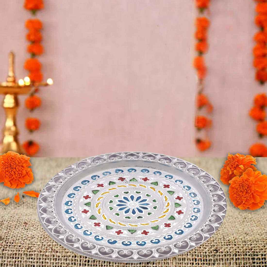 Silver Plated Pooja Thali – Festive & Worship Decor | Indo Glow