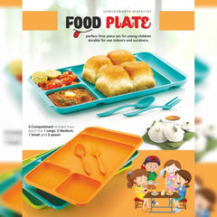 4-Compartment Plate – Plastic Dinner Set with Spoon & Fork |