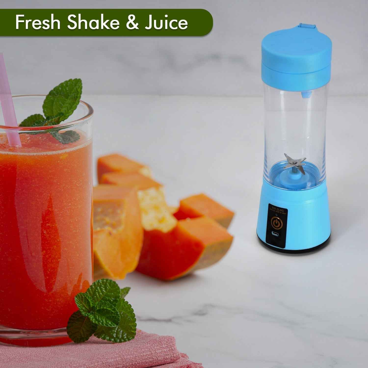 Lightweight portable juicer designed for travel, camping, or office use.