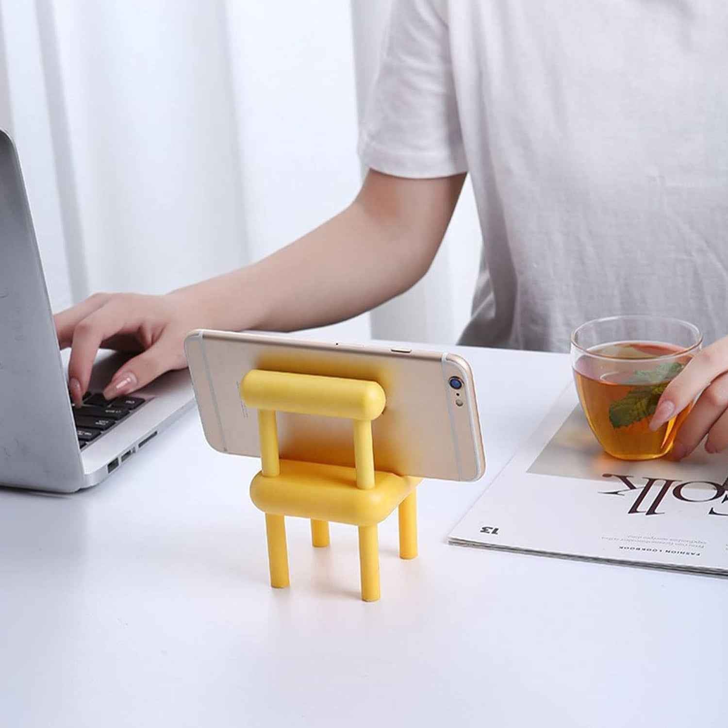 Mini Chair Phone Stand – Portable Wooden Desktop Holder | PHOBIA