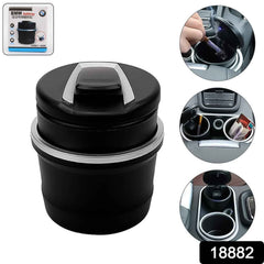 Car Ashtray with Lid & Blue LED Light – Portable Smokeless Design