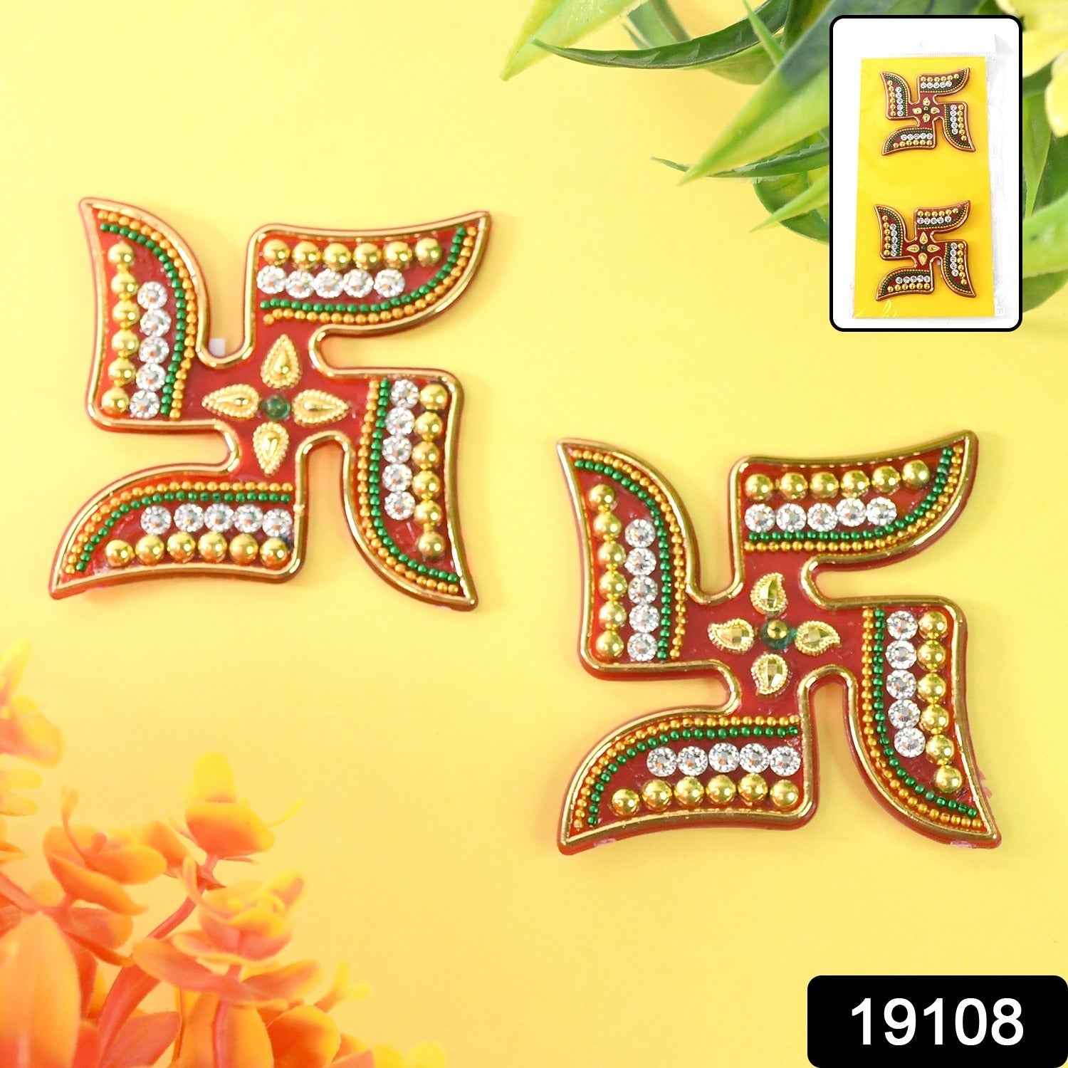 Swastik Decorative Sticker – Traditional Acrylic Pooja Décor Set