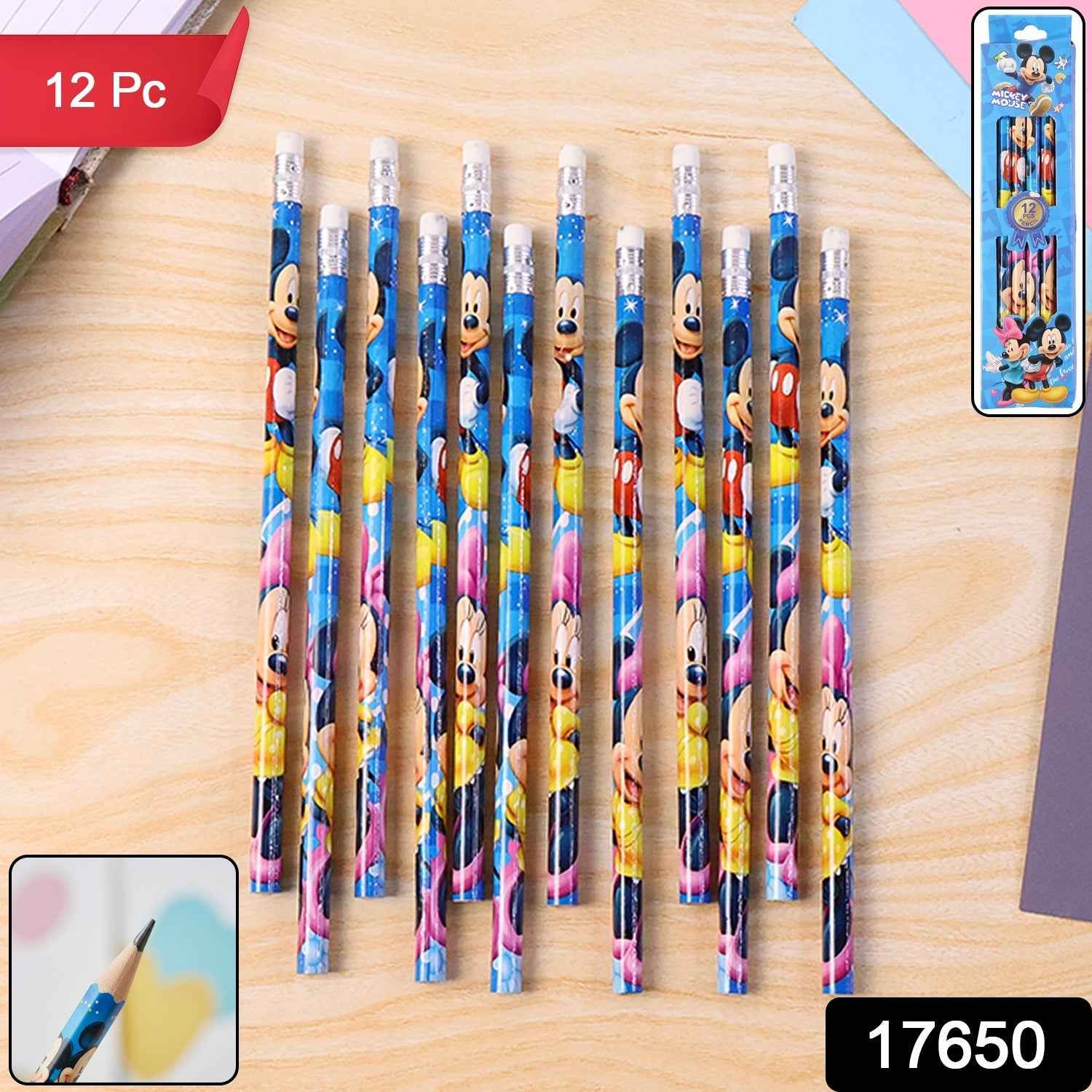 Cartoon-Printed Graphite Pencils – 12 Pc Kids Set with Eraser