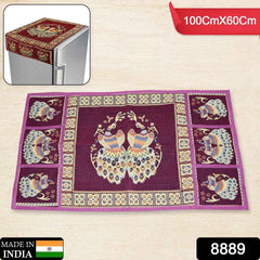 Cotton Fridge Top Cover – Peacock Design with Pockets | Dabster