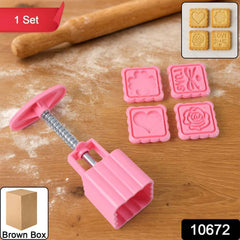 Cookie Biscuit Stamp Mold Set – 4 Decorative Stamps with Press Handle