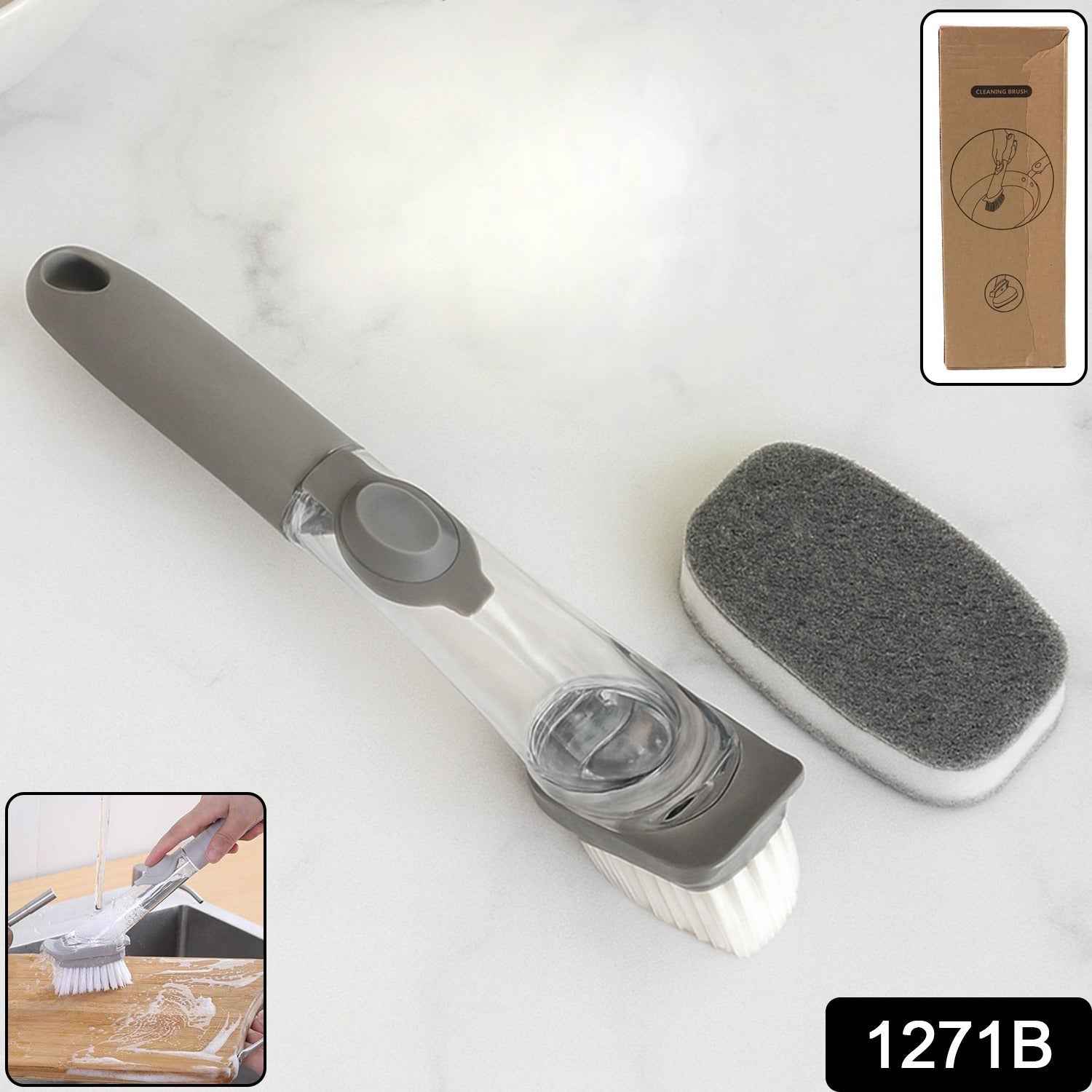 Soap-Dispensing Dish Brush – 2-in-1 Refillable Kitchen Scrubber