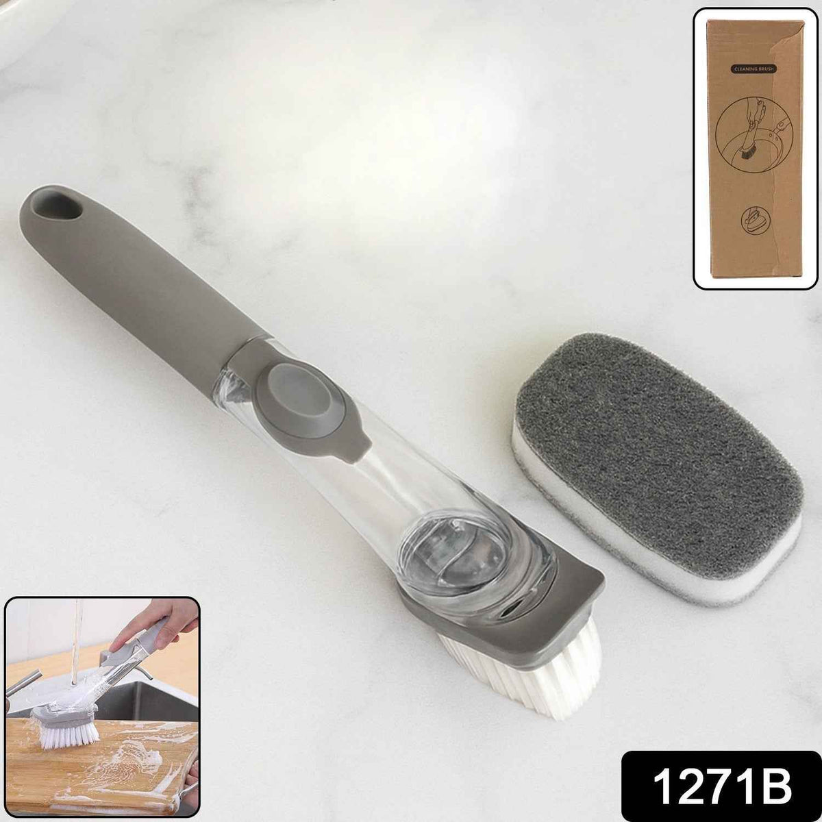 Soap-Dispensing Dish Brush – 2-in-1 Refillable Kitchen Scrubber
