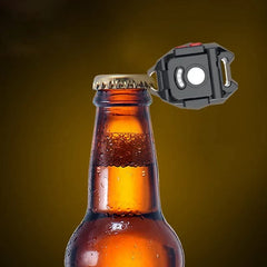 Close-up of the waterproof aluminium alloy body of the camping flashlight.