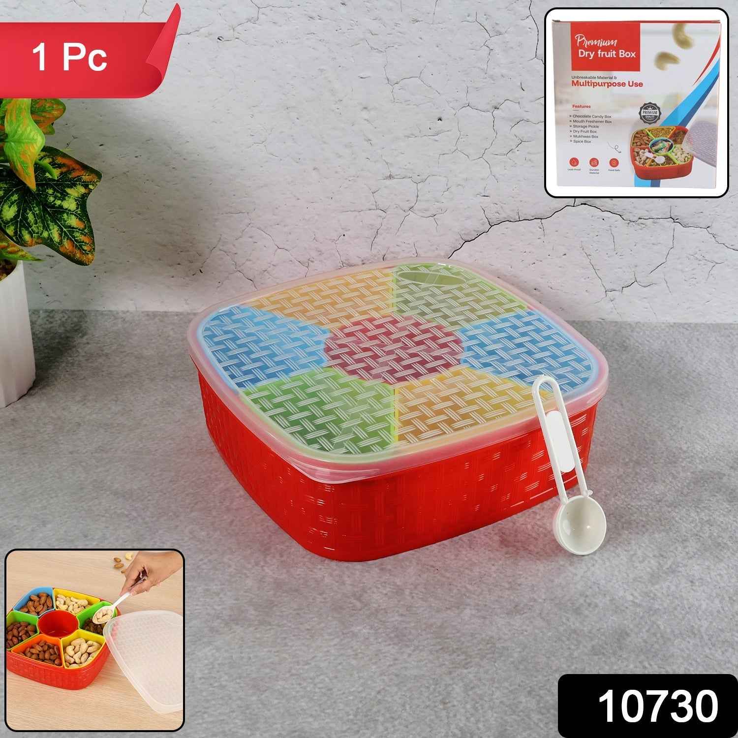 Dry Fruit Box with Spoon – BPA-Free 7-Compartment Organizer