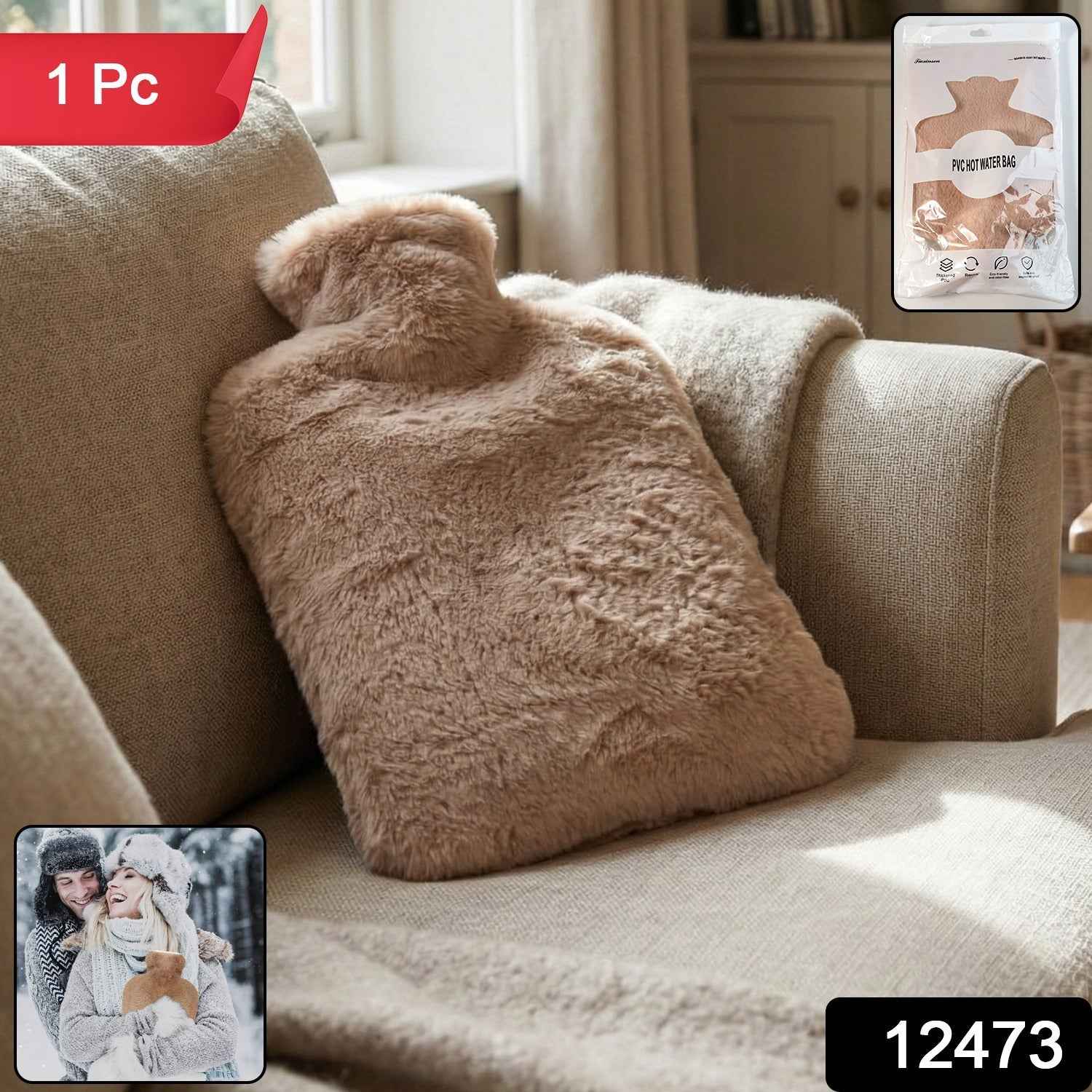 PVC Hot Water Bag – Soft Fur Cover for Pain Relief & Warmth