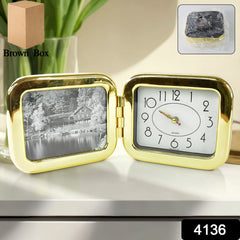 Foldable desk clock open displaying accurate time