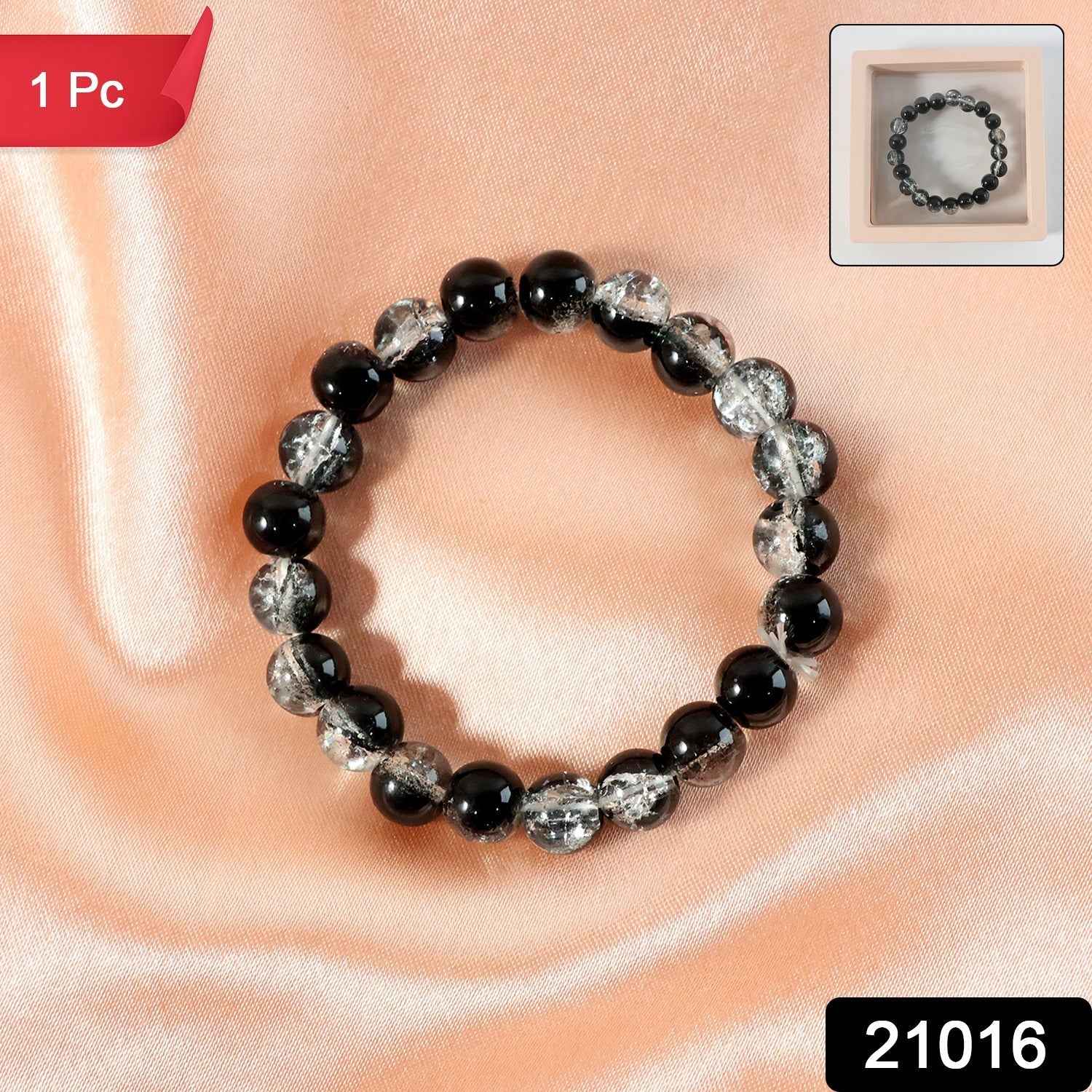 Dual-Tone Crystal Beaded Stretch Bracelet – Elegant & Lightweight