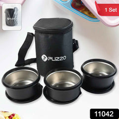 Insulated Stainless Steel Tiffin Lunch Box – 3 Containers with Carry Bag