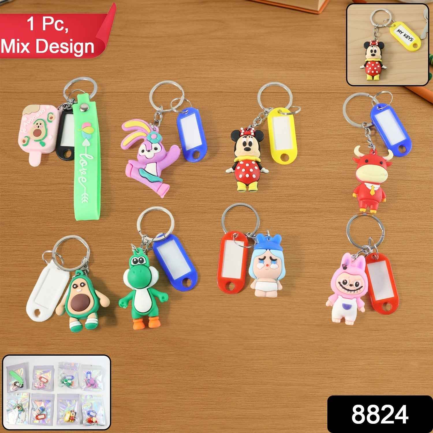 Cartoon Character Keychain with Name Tag – Cute & Practical Accessory