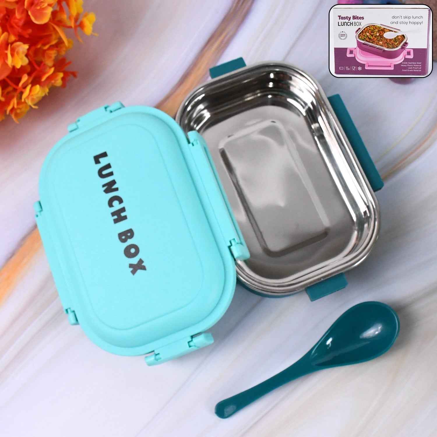 Leakproof insulated stainless steel lunch box set with spoon and fork accessories