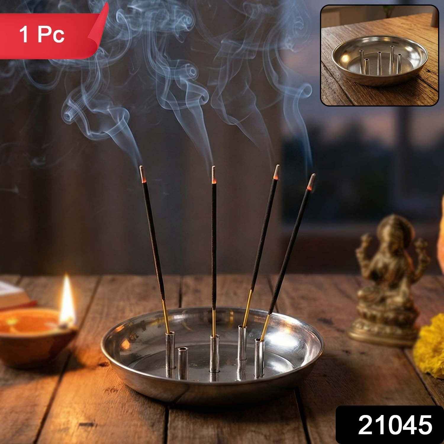 Stainless Steel Agarbatti Stand – Multi-Stick Lotus Incense Holder