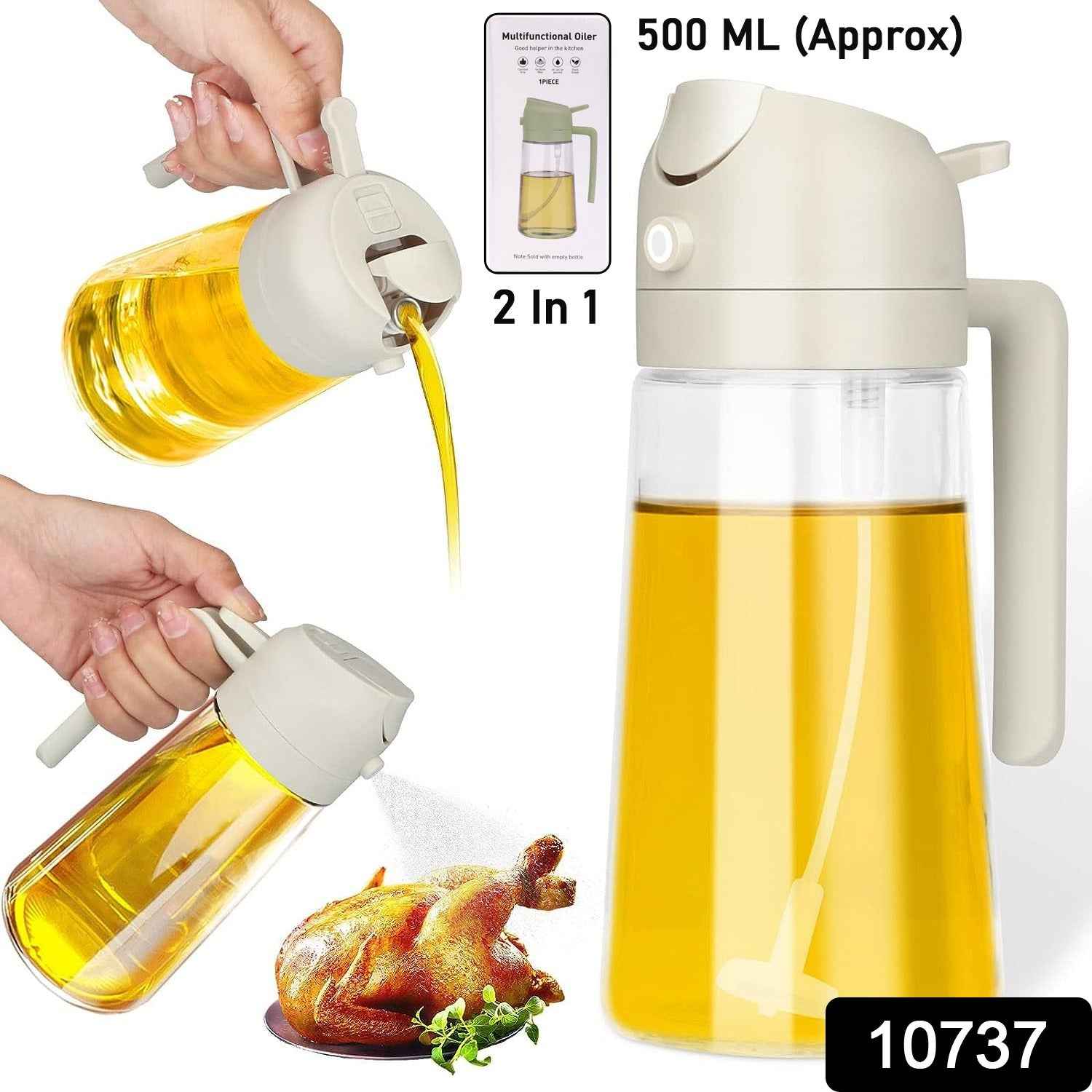 Glass Oil Dispenser Bottle – 2-in-1 Pour & Spray, 500 ml