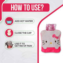 Hands warming comfortably with the small pink hot water bag.